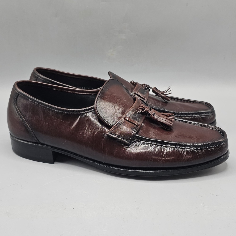 Florsheim Leather Black Cherry Burgundy Kiltie Strap Tassel Slip On Loafers 10 E